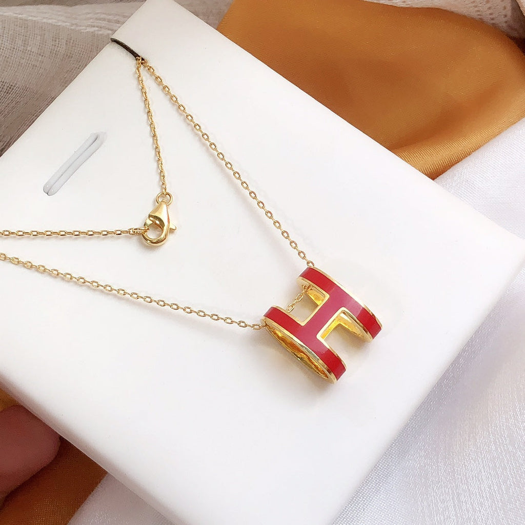 [LUXE JEWELRY]HM CLIC RED ENAMEL GOLD NECKLACE