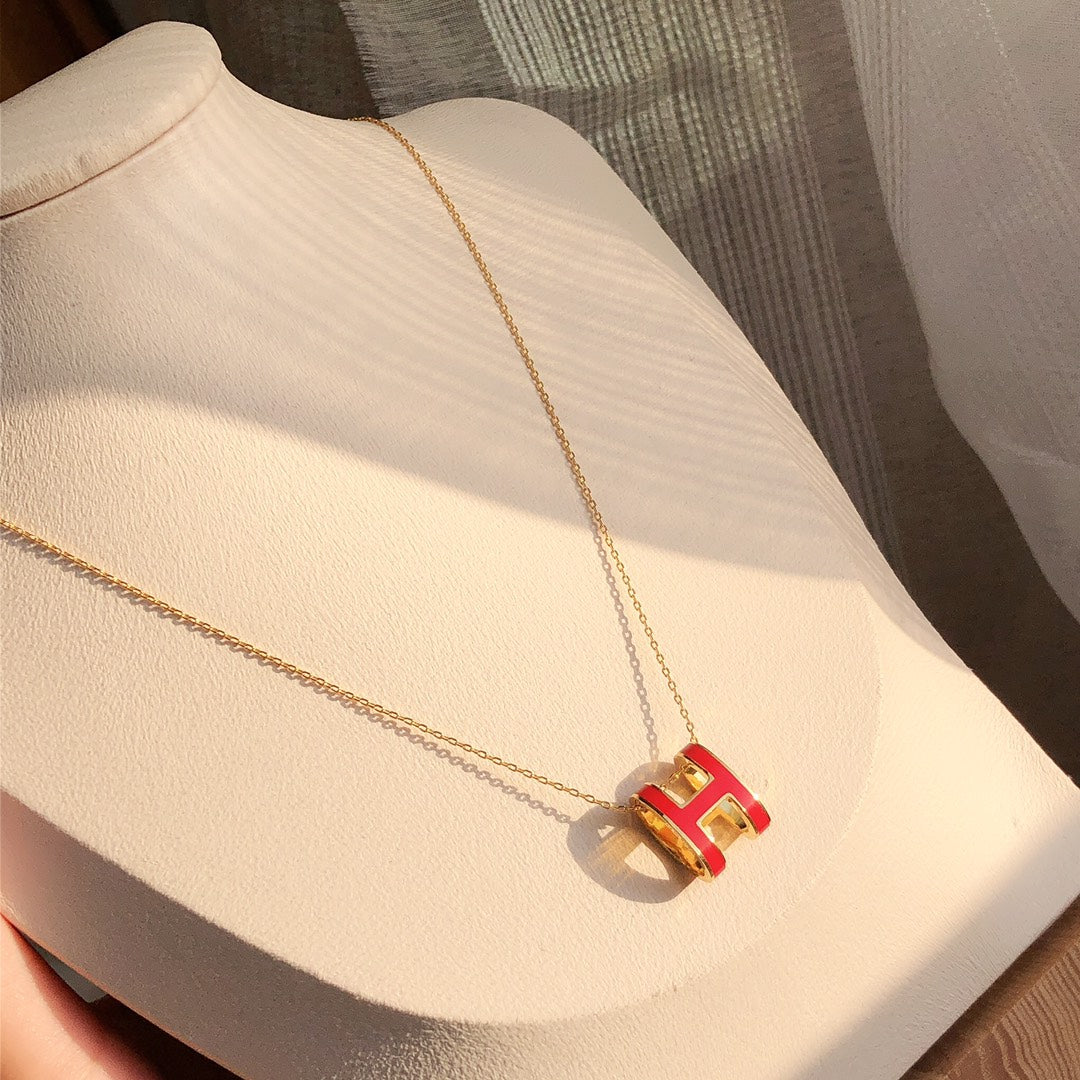 [LUXE JEWELRY]HM CLIC RED ENAMEL GOLD NECKLACE