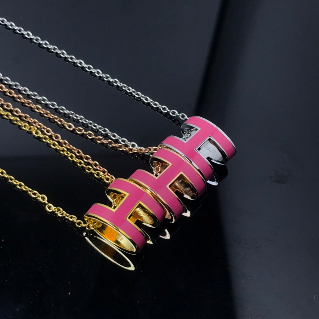 [LUXE JEWELRY]H NECKLACE PINK