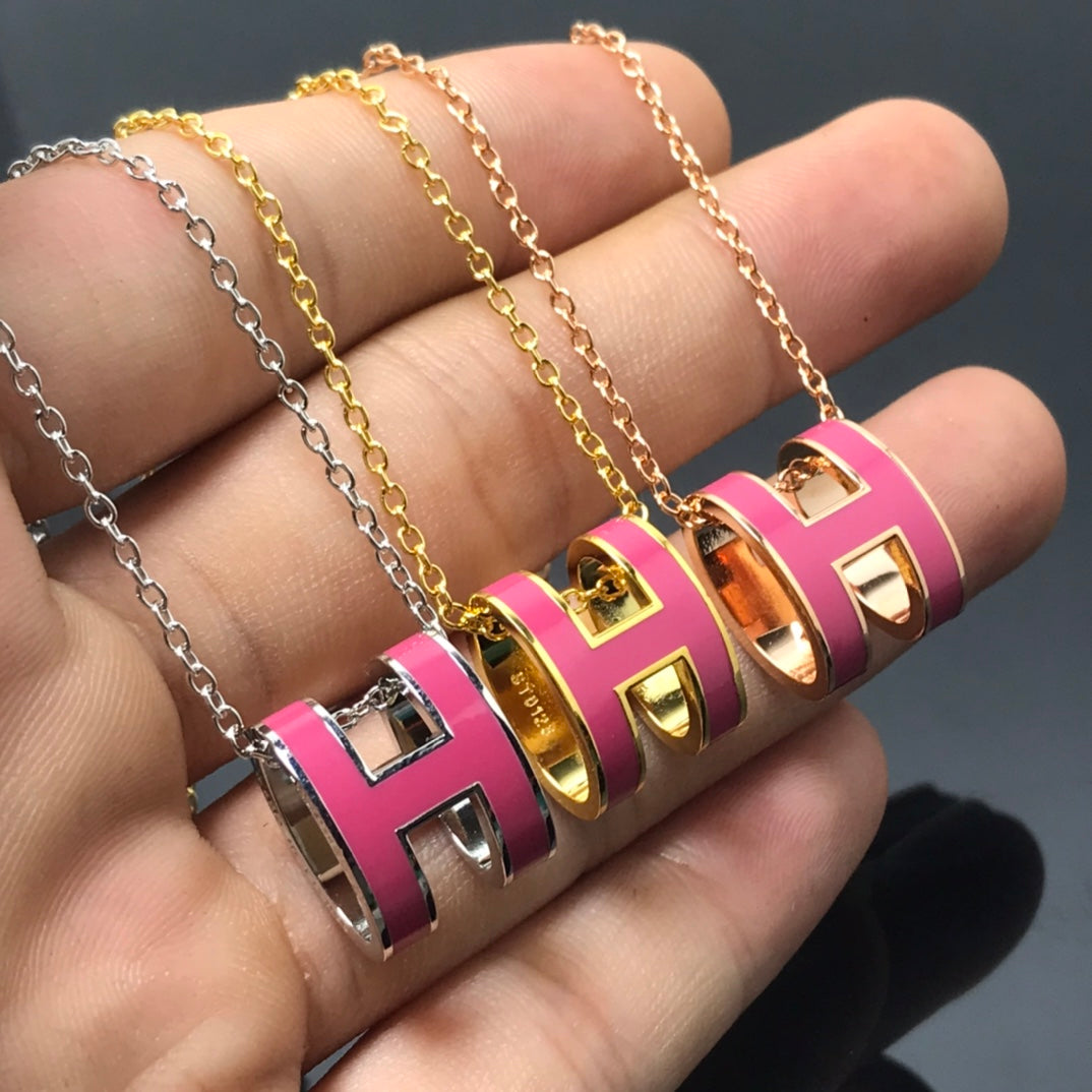 [LUXE JEWELRY]H NECKLACE PINK