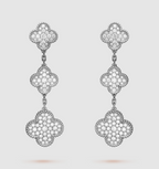 [LUXE JEWELRY]CLOVER 3 MOTIF DIAMOND SILVER DROP EARRINGS