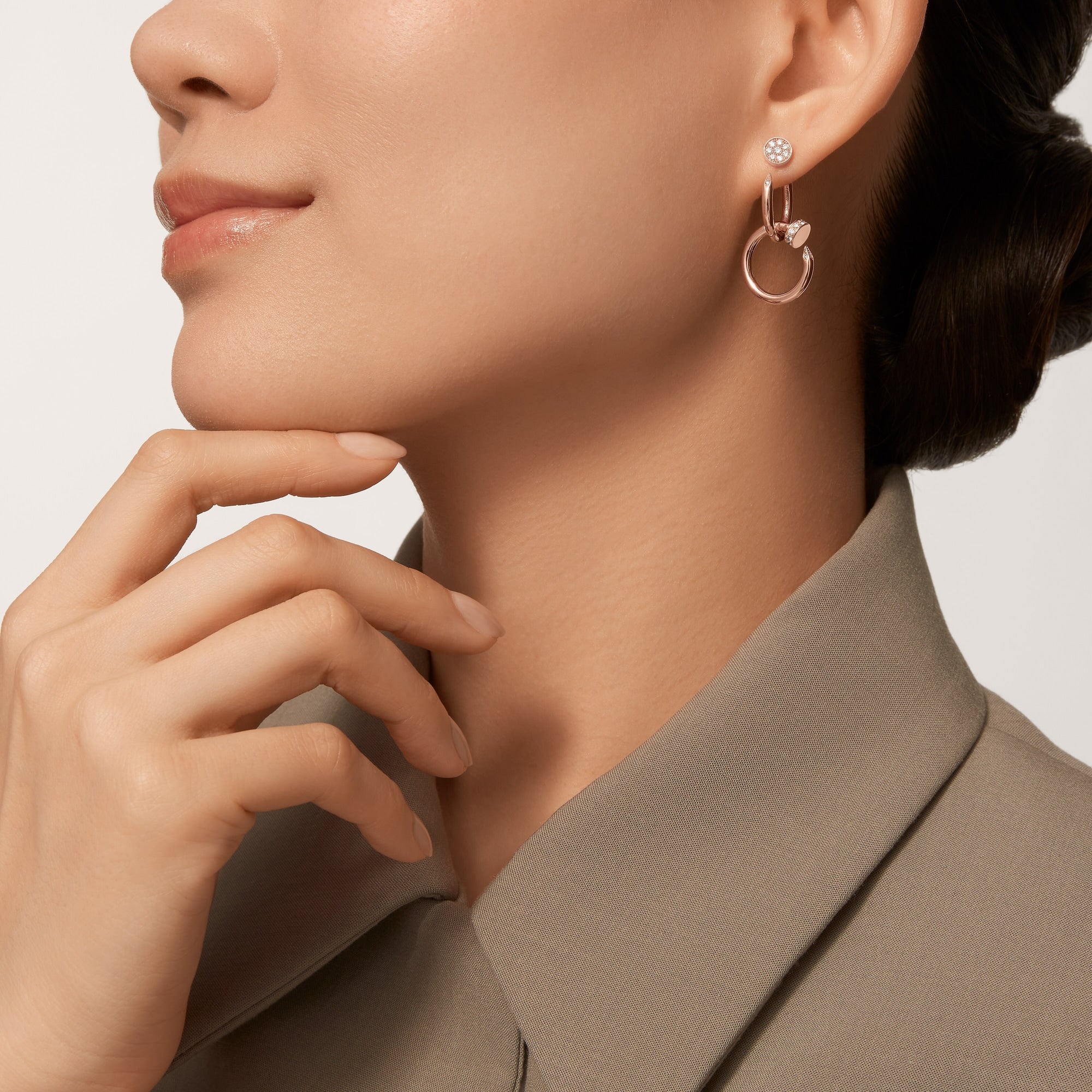[LUXE JEWELRY] JUSTE HALF DIAMOND DOUBLE EARRINGS