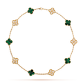 [LUXE JEWELRY]CLOVER 10 MOTIFS MALACHITE DIAMOND NECKLACE