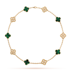 [LUXE JEWELRY]CLOVER 10 MOTIFS MALACHITE DIAMOND NECKLACE