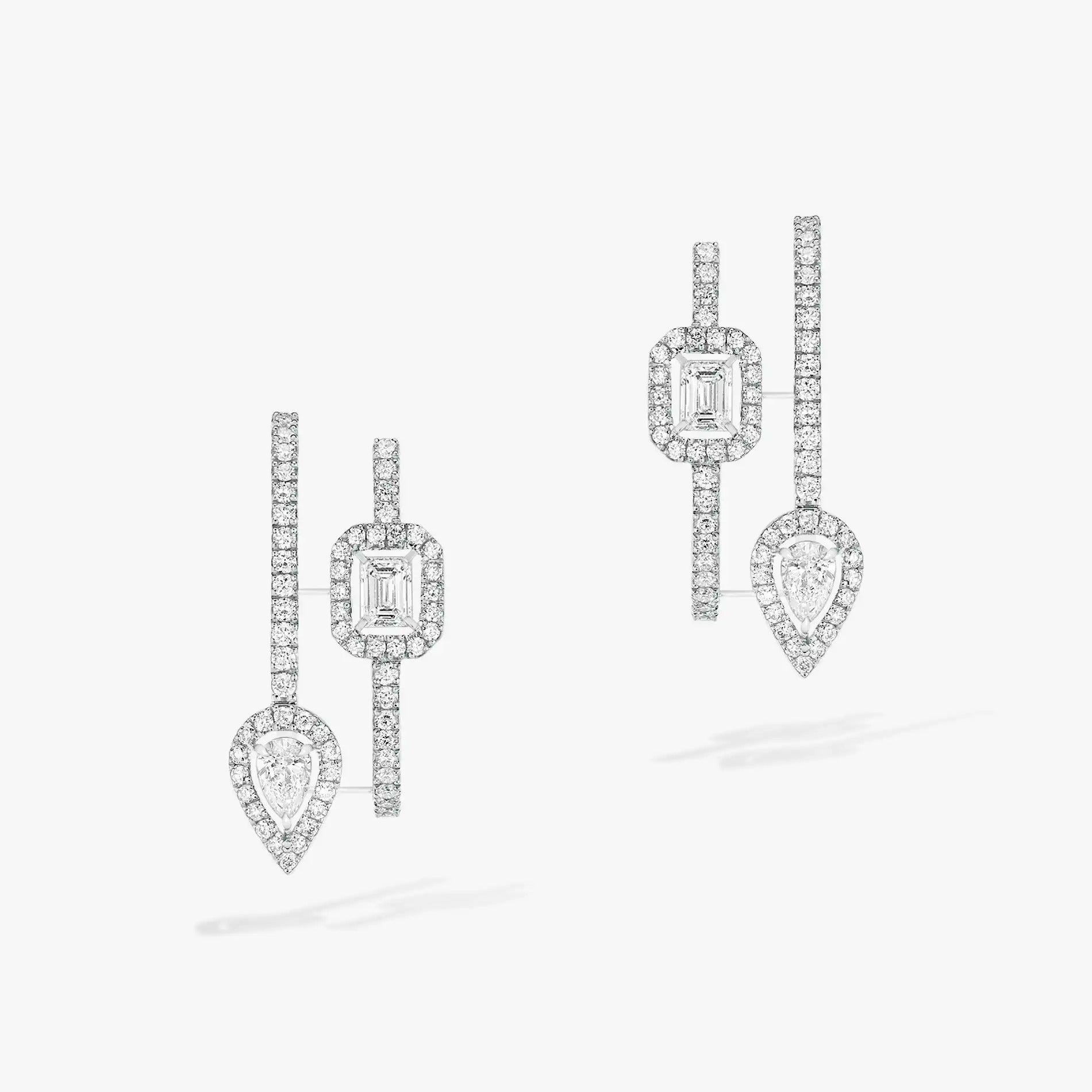 [Luxe Jewellery] CREOLES MY TWIN 2 RANGS SILVER DIAMOND EARRINGS