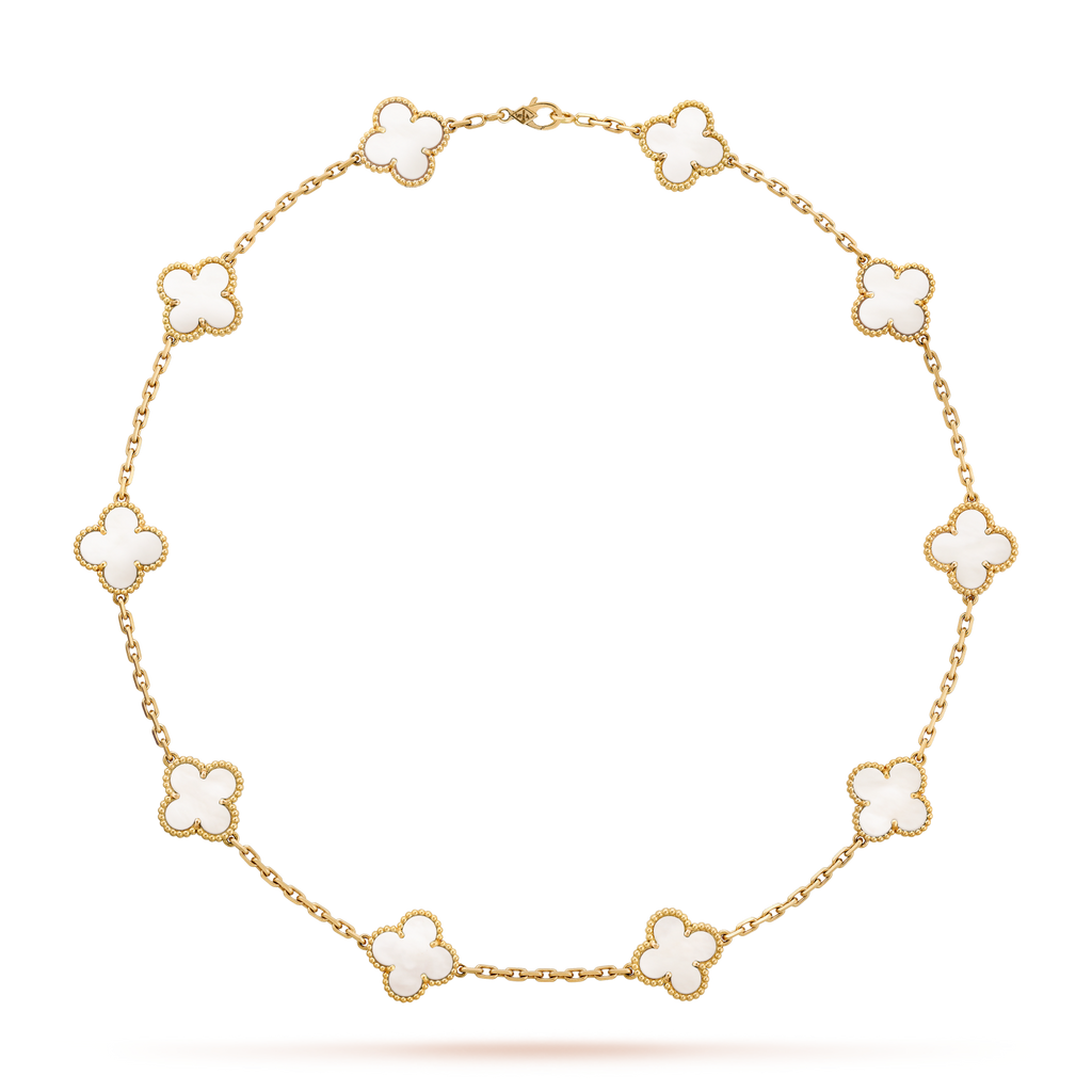 [LUXE JEWELRY]CLOVER 10 MOTIFS WHITE MOTHER OF PEARL NECKLACE