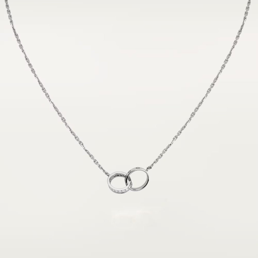 [LUXE JEWELRY] LOVE DOUBLE RING HALF DIAMOND NECKLACE