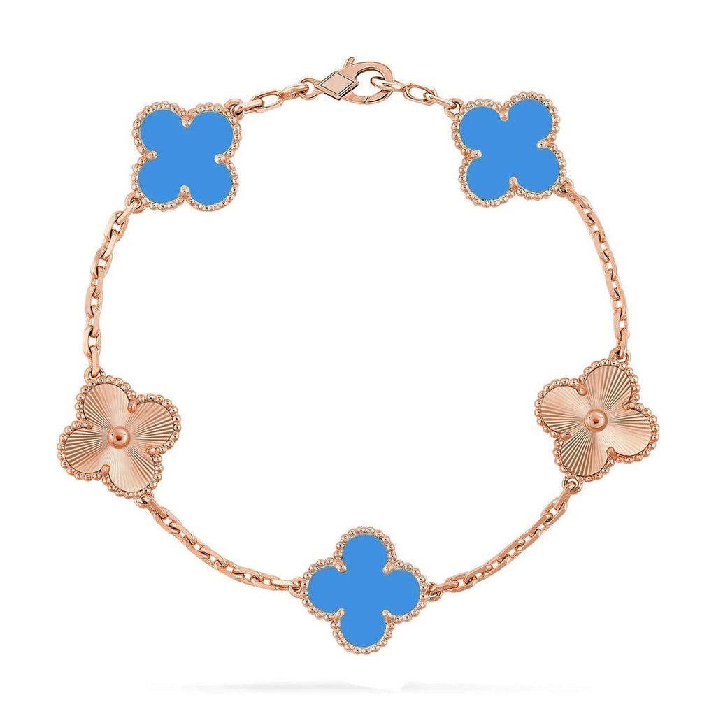 [LUXE JEWELRY] CLOVER 5 MOTIF BLUE AGATE BRACELET COLLECTION