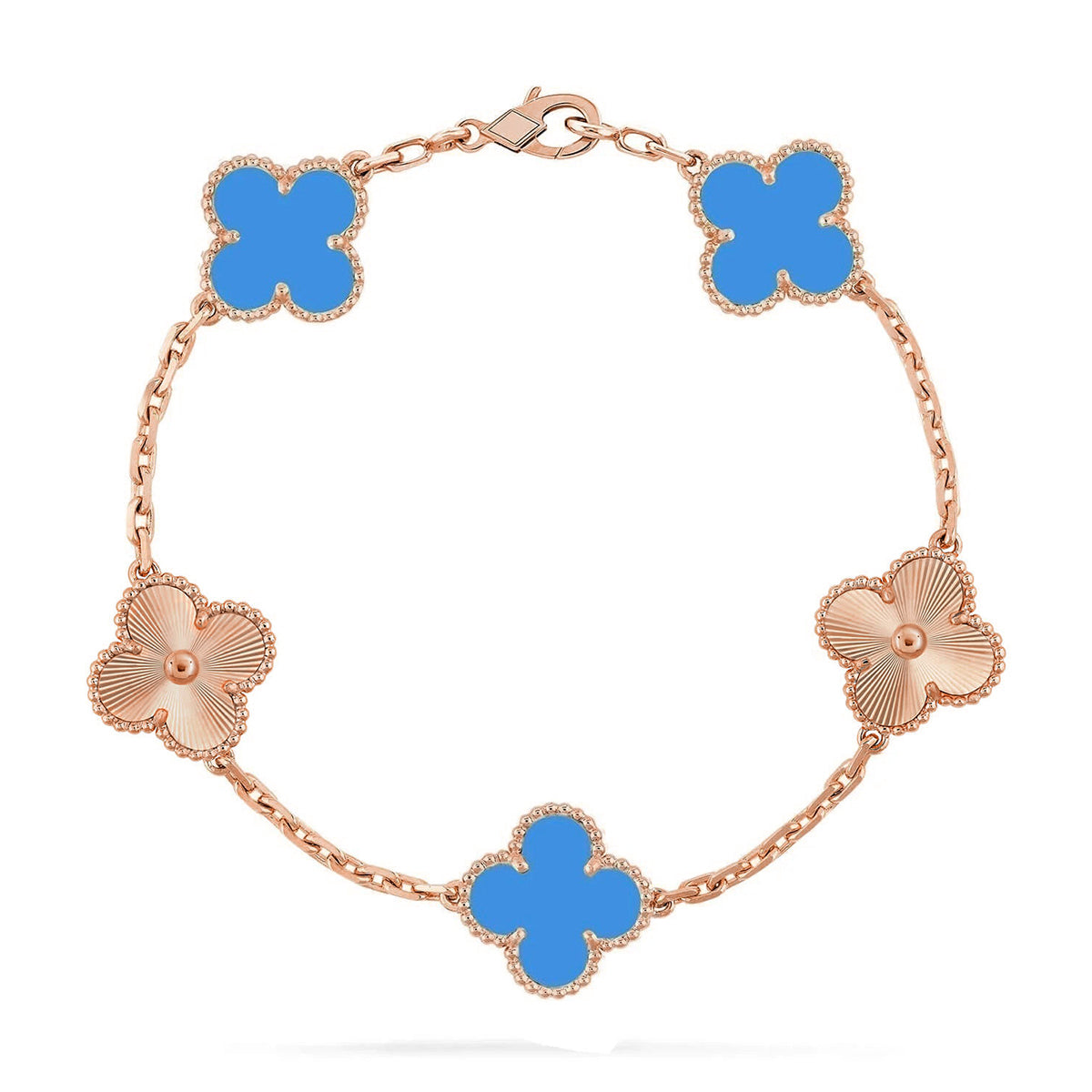 [LUXE JEWELRY] CLOVER 5 MOTIF BLUE AGATE BRACELET COLLECTION