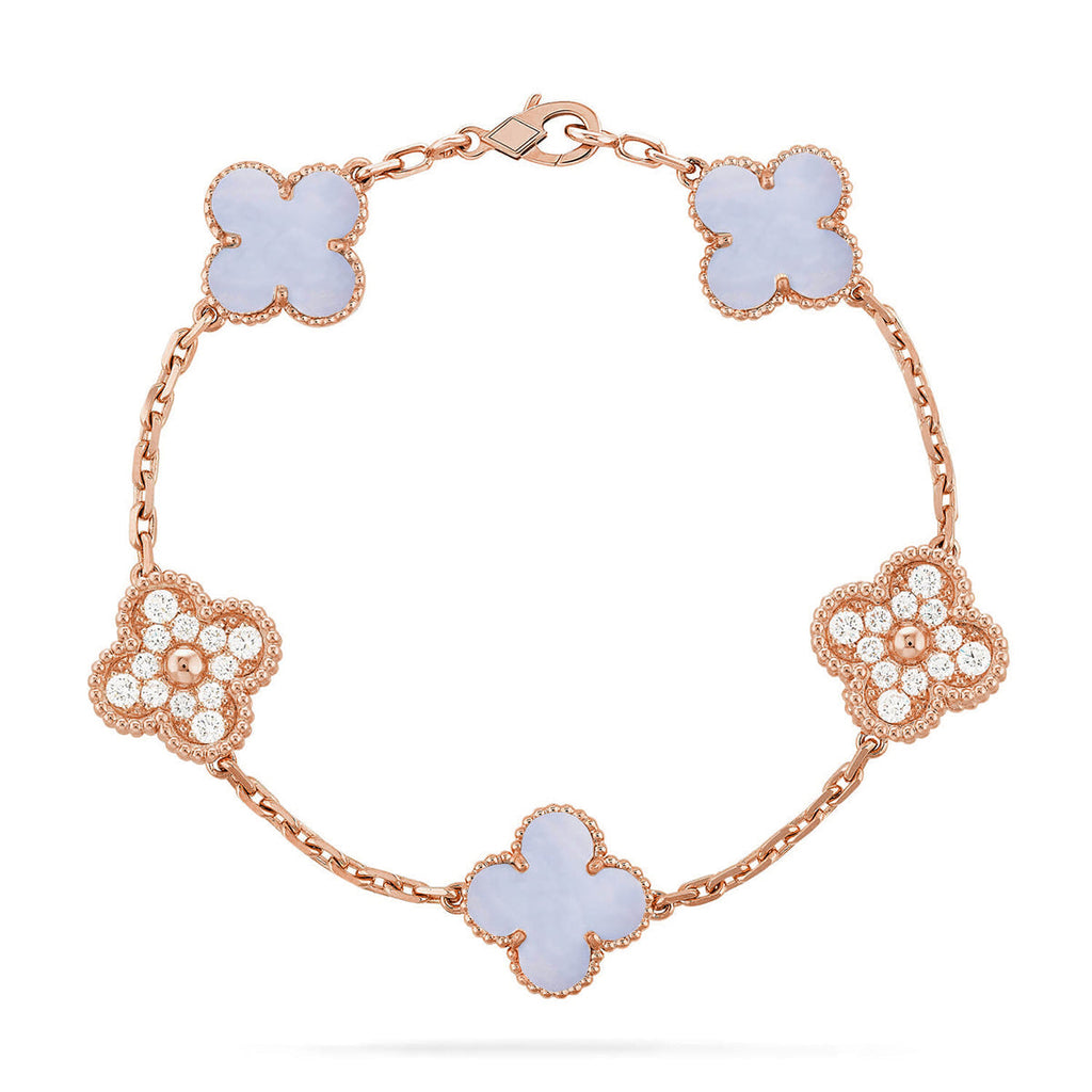[LUXE JEWELRY] CLOVER 5 MOTIF PURPLE CHALCEDONY BRACELET COLLECTION