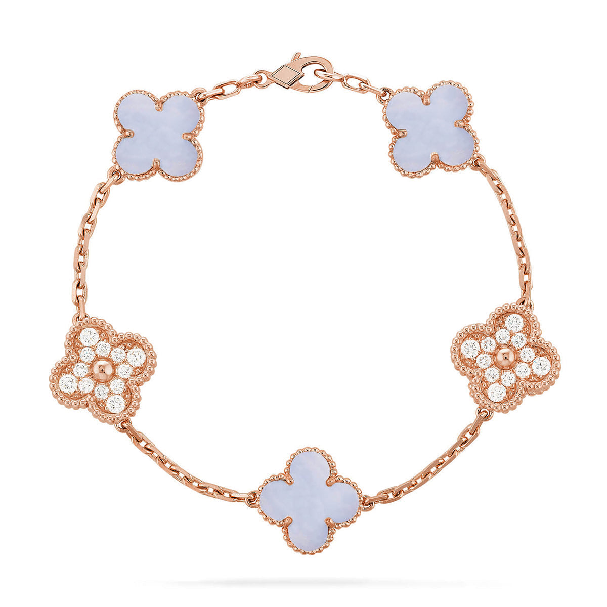 [LUXE JEWELRY] CLOVER 5 MOTIF PURPLE CHALCEDONY BRACELET COLLECTION