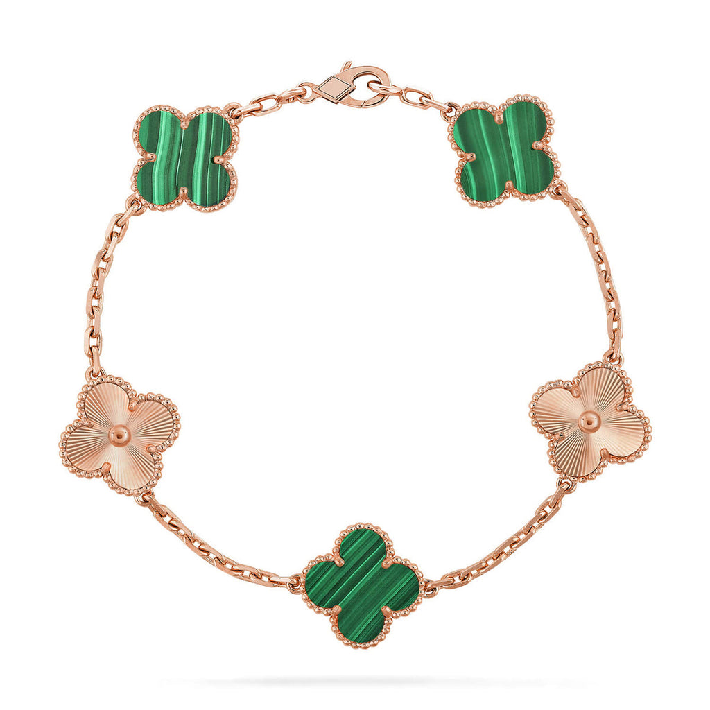[LUXE JEWELRY] CLOVER 5 MOTIF MALACHITE BRACELET COLLECTION
