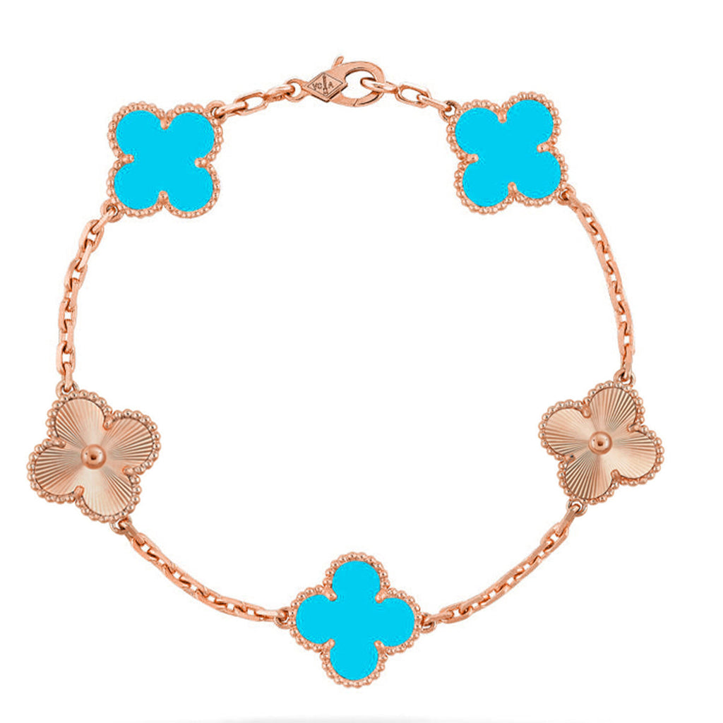 [LUXE JEWELRY] CLOVER 5 MOTIF TURQUOISE BRACELET COLLECTION
