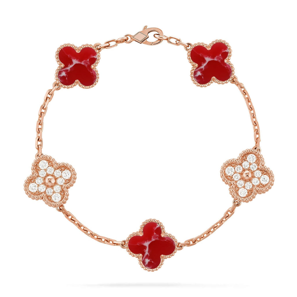 [LUXE JEWELRY]CLOVER 5 MOTIF RED PATTERN BRACELET COLLECTION
