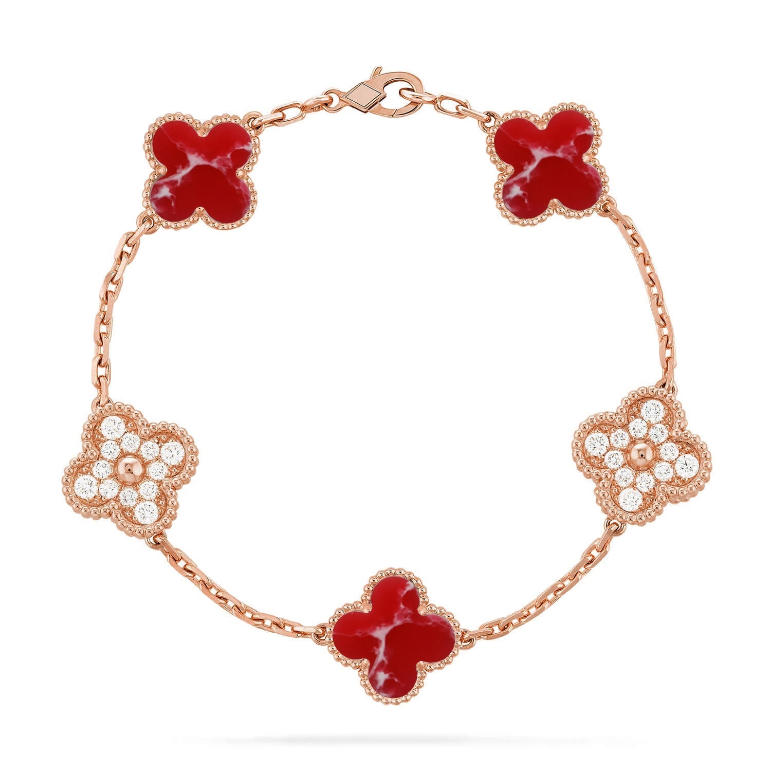[LUXE JEWELRY]CLOVER 5 MOTIF RED PATTERN BRACELET COLLECTION