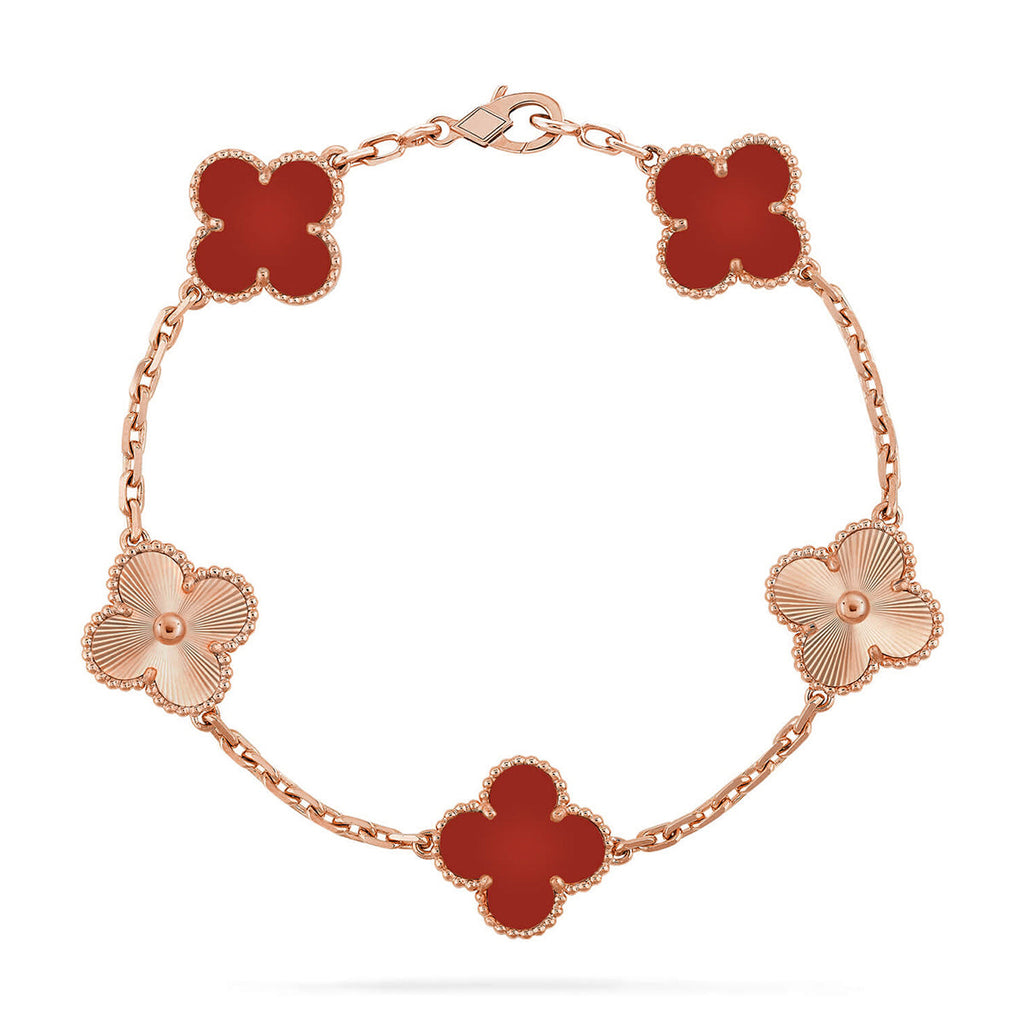 [LUXE JEWELRY] CLOVER 5 MOTIF RED CORNELIAN BRACELET COLLECTION