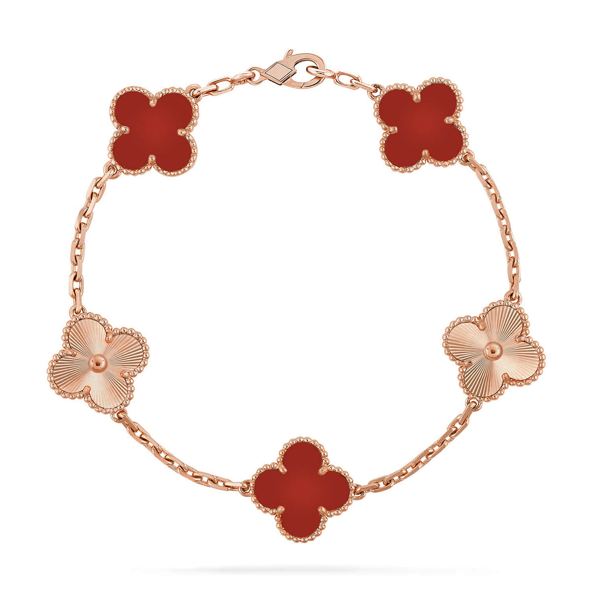 [LUXE JEWELRY] CLOVER 5 MOTIF RED CORNELIAN BRACELET COLLECTION