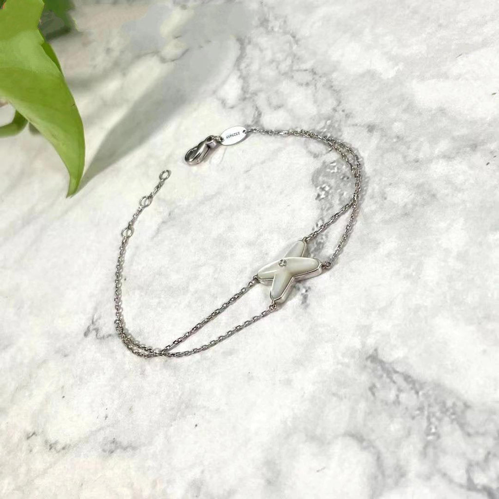 [LUXE JEWELRY]JEUX BRACELET WHITE MOP SILVER 1 DIAMOND