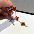 [LUXE JEWELRY] CLOVER 5 MOTIF RED CORNELIAN BRACELET COLLECTION