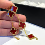 [Luxe] CLOVER 5 MOTIF RED CORNELIAN BRACELET COLLECTION