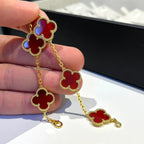 [LUXE JEWELRY] CLOVER 5 MOTIF RED CORNELIAN BRACELET COLLECTION