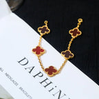 [LUXE JEWELRY] CLOVER 5 MOTIF RED CORNELIAN BRACELET COLLECTION