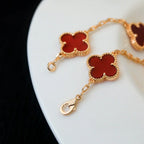 [LUXE JEWELRY] CLOVER 5 MOTIF RED CORNELIAN BRACELET COLLECTION