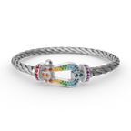 [LUXE JEWELRY]FORC LARGE HORSESHOE  COLORED DIAMOND BRACELET SILVER
