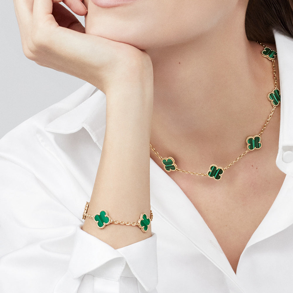 [LUXE JEWELRY]CLOVER 10 MOTIFS MALACHITE NECKLACE