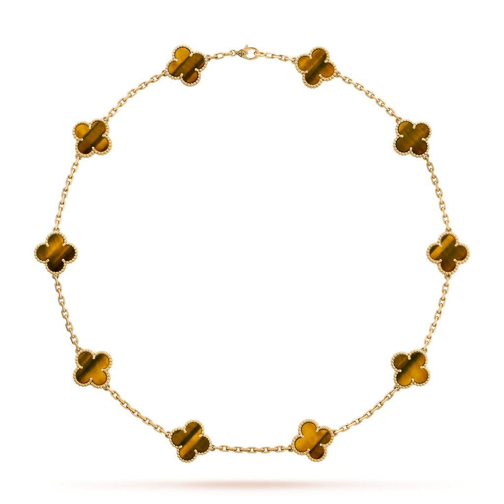 [LUXE JEWELRY]CLOVER 10 MOTIFS TIGER EYE NECKLACE