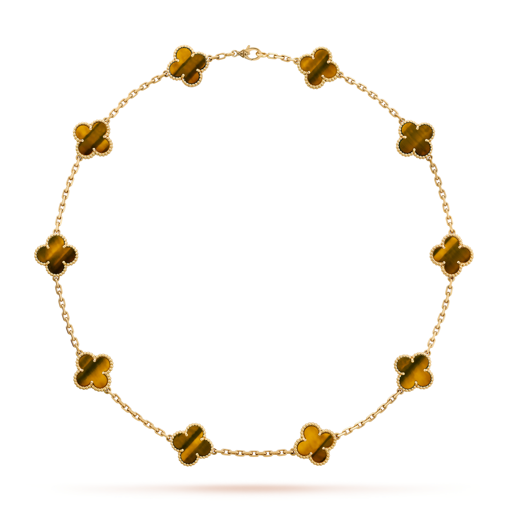 [LUXE JEWELRY]CLOVER 10 MOTIFS TIGER EYE NECKLACE