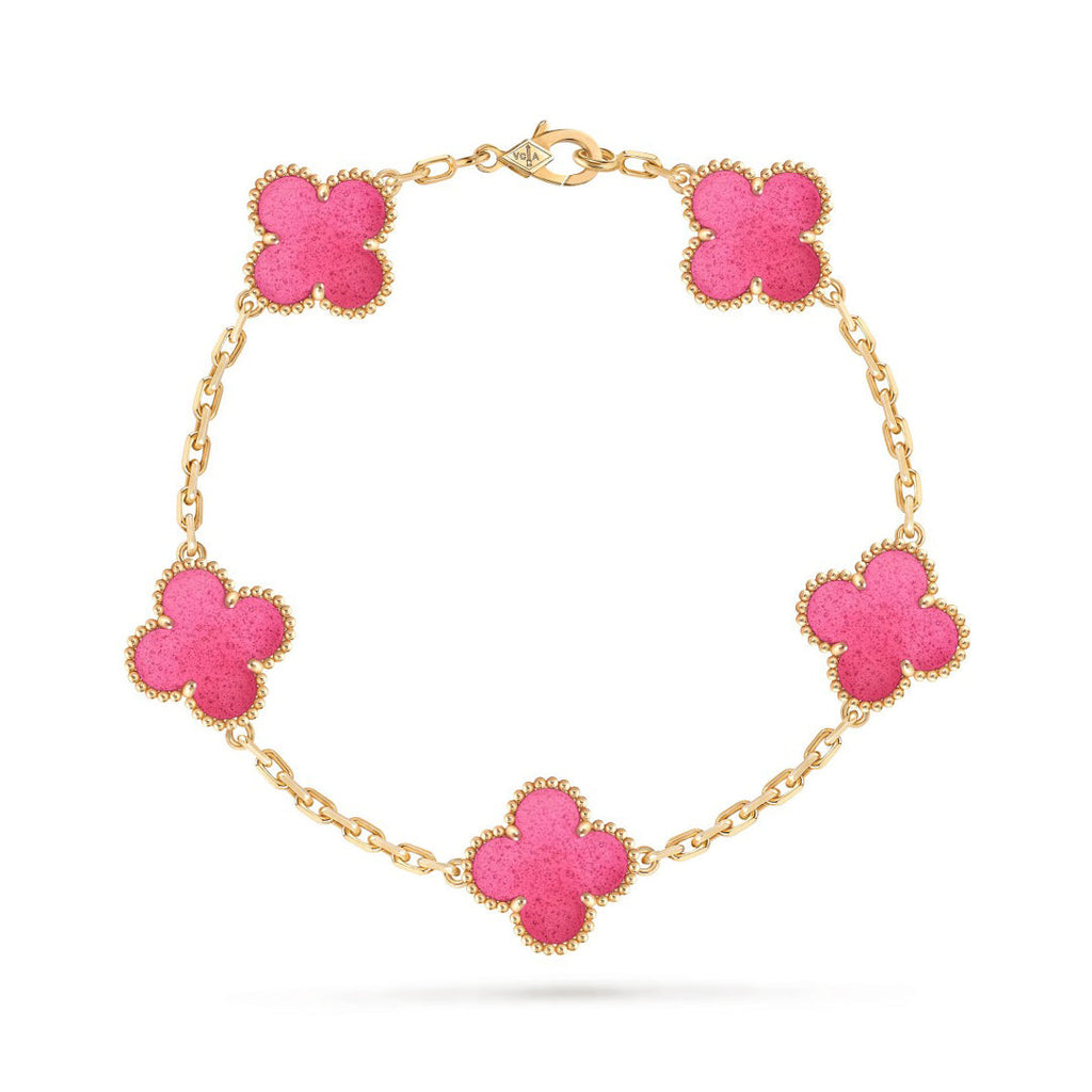 [LUXE JEWELRY]NEW CLOVER 5 MOTIFS PINK ENAMEL BRACELET