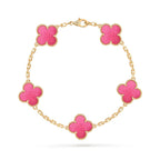 [LUXE JEWELRY]NEW CLOVER 5 MOTIFS PINK ENAMEL BRACELET