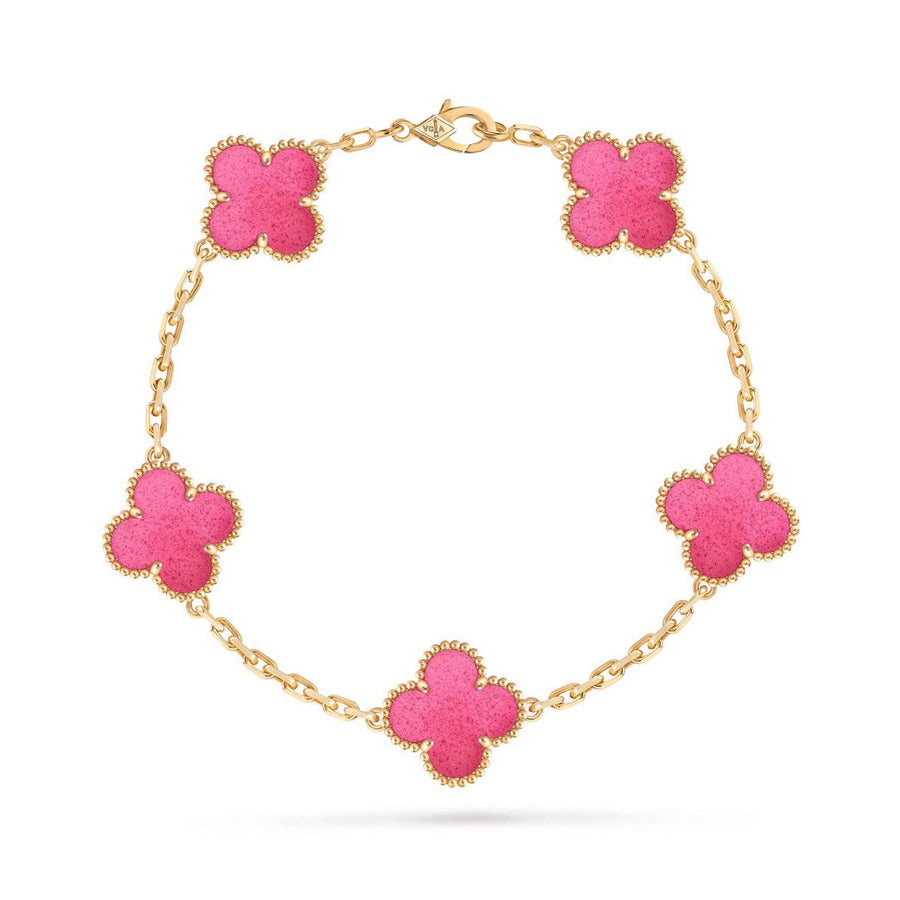 [LUXE JEWELRY]NEW CLOVER 5 MOTIFS PINK ENAMEL BRACELET