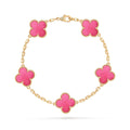 [LUXE JEWELRY]NEW CLOVER 5 MOTIFS PINK ENAMEL BRACELET