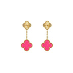 [LUXE JEWELRY]NEW CLOVER 2 MOTIF PINK ENAMEL EARRINGS