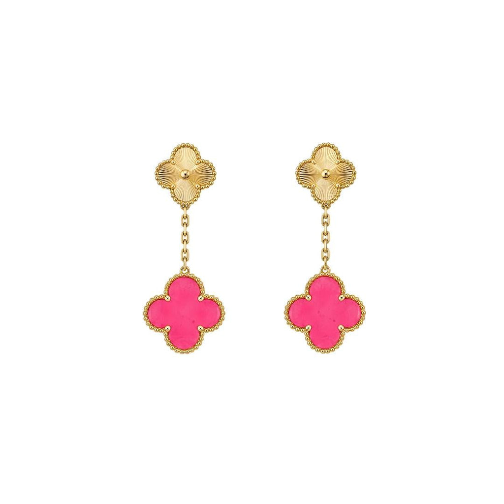 [LUXE JEWELRY]NEW CLOVER 2 MOTIF PINK ENAMEL EARRINGS