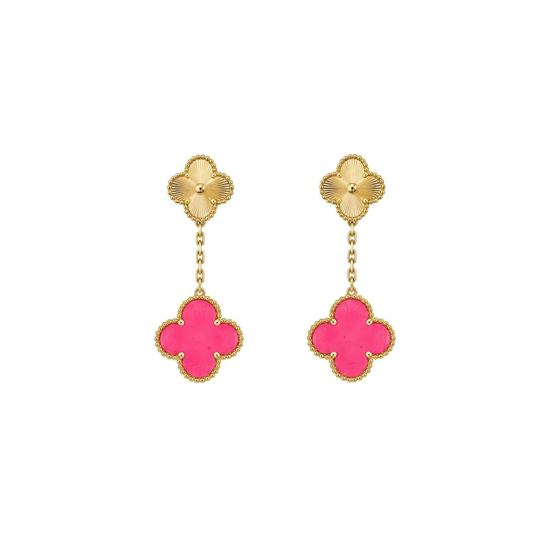 [LUXE JEWELRY]NEW CLOVER 2 MOTIF PINK ENAMEL EARRINGS