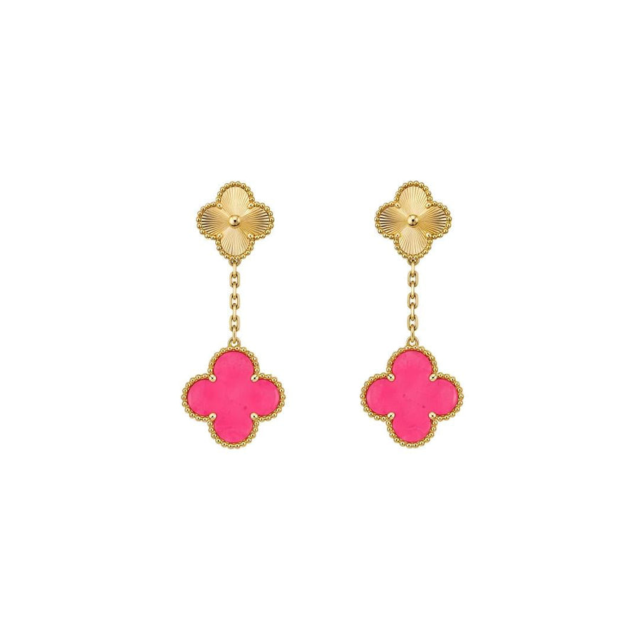 [LUXE JEWELRY]NEW CLOVER 2 MOTIF PINK ENAMEL EARRINGS