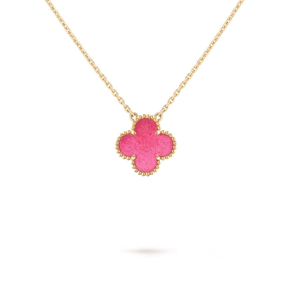 [LUXE JEWELRY]NEW CLOVER 15MM PINK ENAMEL NECKLACE
