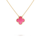 [LUXE JEWELRY]NEW CLOVER 15MM PINK ENAMEL NECKLACE