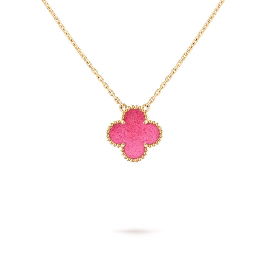 [LUXE JEWELRY]NEW CLOVER 15MM PINK ENAMEL NECKLACE