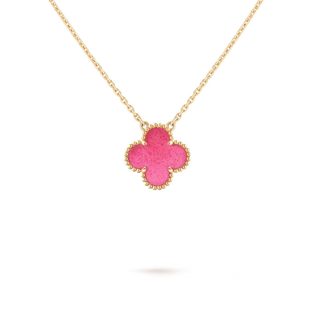 [LUXE JEWELRY]NEW CLOVER 15MM PINK ENAMEL NECKLACE