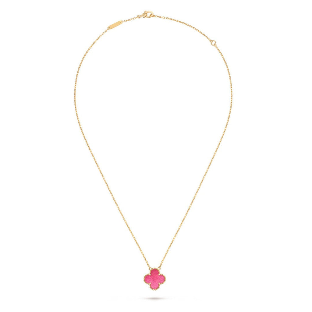 [LUXE JEWELRY]NEW CLOVER 15MM PINK ENAMEL NECKLACE