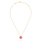 [LUXE JEWELRY]NEW CLOVER 15MM PINK ENAMEL NECKLACE