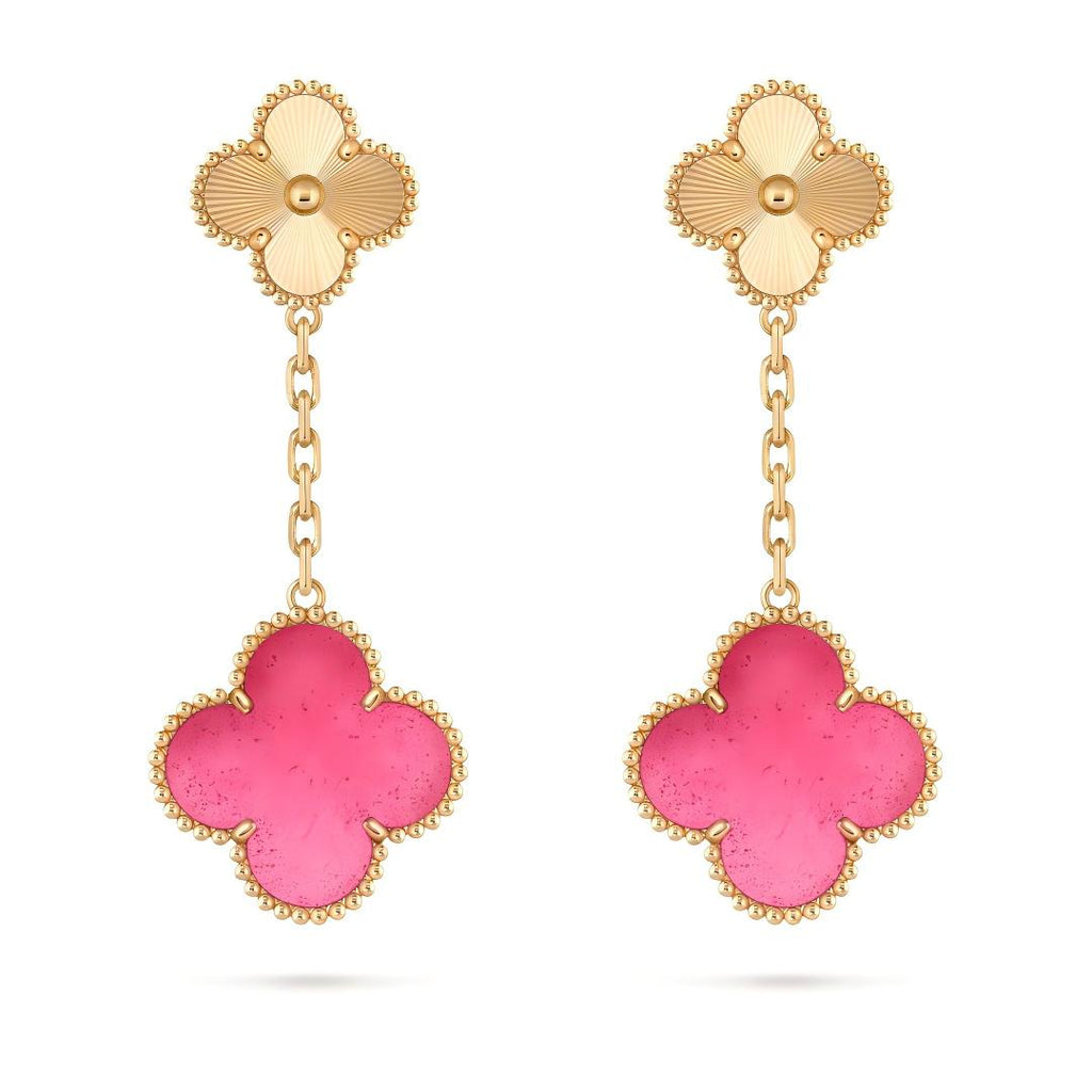 [LUXE JEWELRY]NEW CLOVER 2 MOTIF PINK ENAMEL EARRINGS