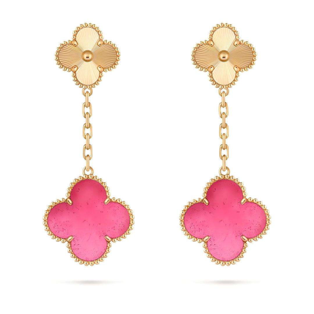 [LUXE JEWELRY]NEW CLOVER 2 MOTIF PINK ENAMEL EARRINGS