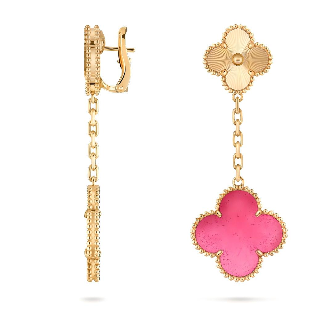 [LUXE JEWELRY]NEW CLOVER 2 MOTIF PINK ENAMEL EARRINGS