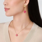 [LUXE JEWELRY]NEW CLOVER 2 MOTIF PINK ENAMEL EARRINGS