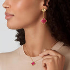 [LUXE JEWELRY]NEW CLOVER 2 MOTIF PINK ENAMEL EARRINGS